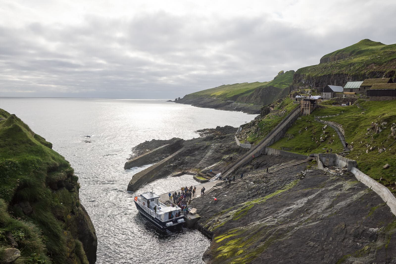 Aerial view of Mykines landing